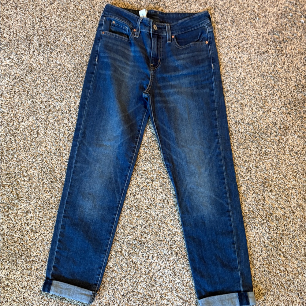 Women’s Mid Rise Boyfriend Dark Blue Denim Jeans